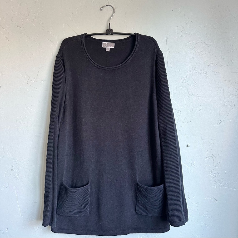 JM‎ Collection Women’s Black Crew Neck Tunic Pocket Sweater Size 2X EUC